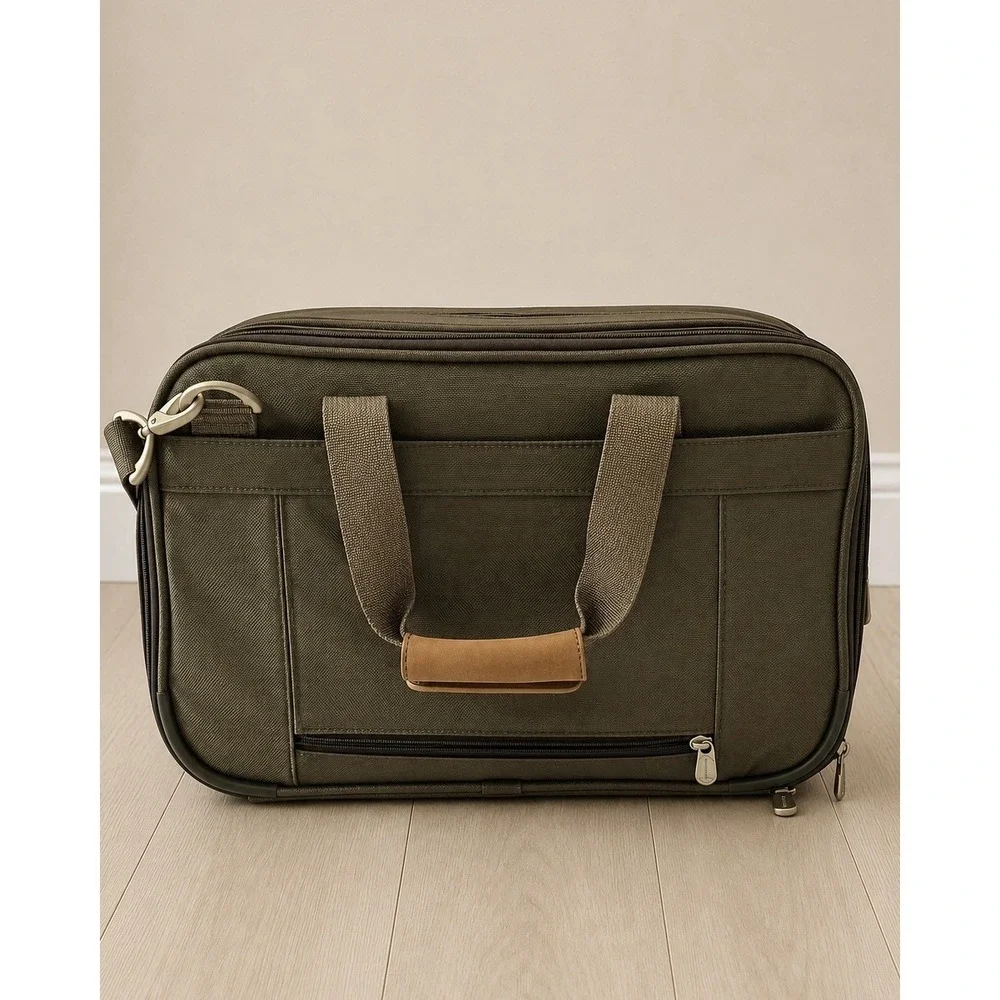 Briggs & Riley 231X-7 Double Expandable Laptop Briefcase Carry-On Green w/ Strap